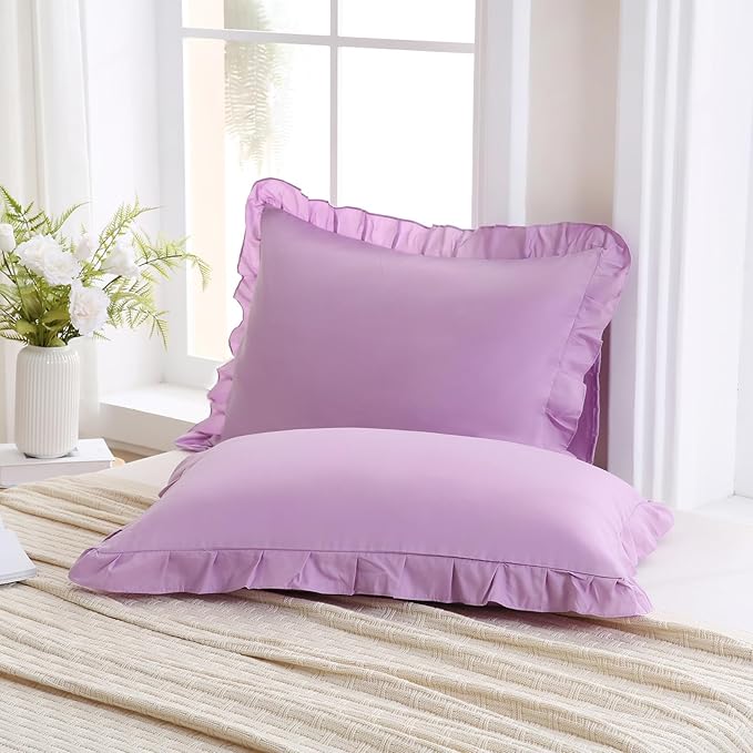 Merryword Lavender Purple Pillowcases King Size Ruffled Pillow Shams Set of 2 Cute Pillowcases Light Purple Shabby Chic Pillow Cover 2 Pack