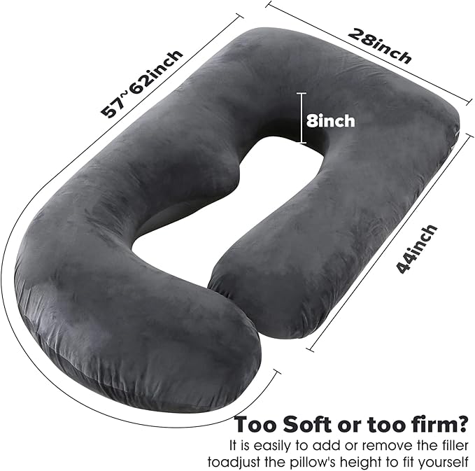 U-Shaped Full Body Pregnancy Pillow for Sleeping – 57" Maternity Pillow with Removable Cover, Support for Back, Legs, Belly & Hips (Velvet -Black)