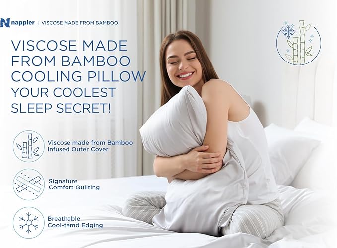 Nappler Cooling Pillow for hot Sleepers -Bed Pillows Standard Size Premium Set of 2 - Adjustable Shredded Memory Foam - Medium to Firm Pillows for Back, Stomach & Side Sleepers - Washable Cover