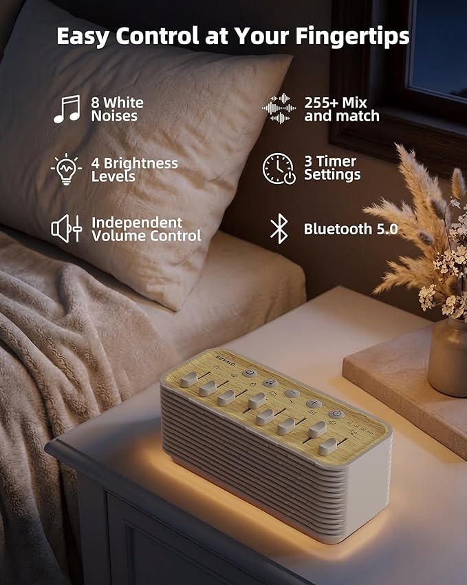 Sound Machine, White Noise Machine for Sleeping, 255+ Sound Combinations, Rechargeable, Breathing Light, Bluetooth Speaker, Sleep Timer, Bedroom Living Room Home Office Travel, for Baby Kids Adults