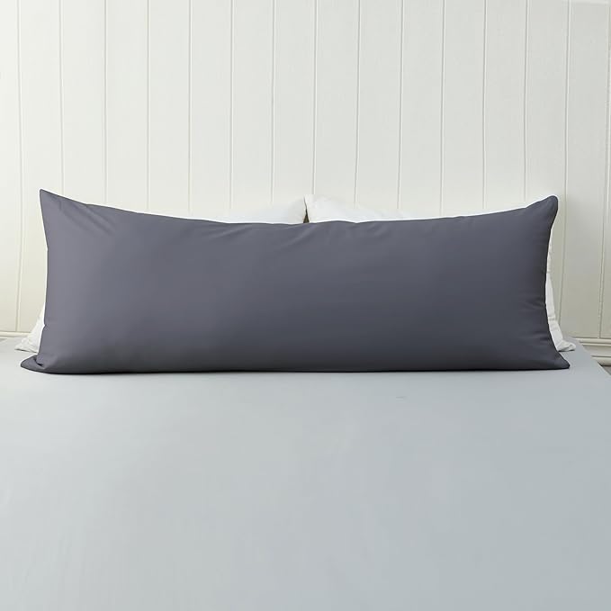 100% Cotton Soft Body Pillow Protectors with Invisible Zipper 20X54 Inches Body Pillow Cases, 600 Thread Count Soft Pillow Cases, Dark Grey Color 1-Pack