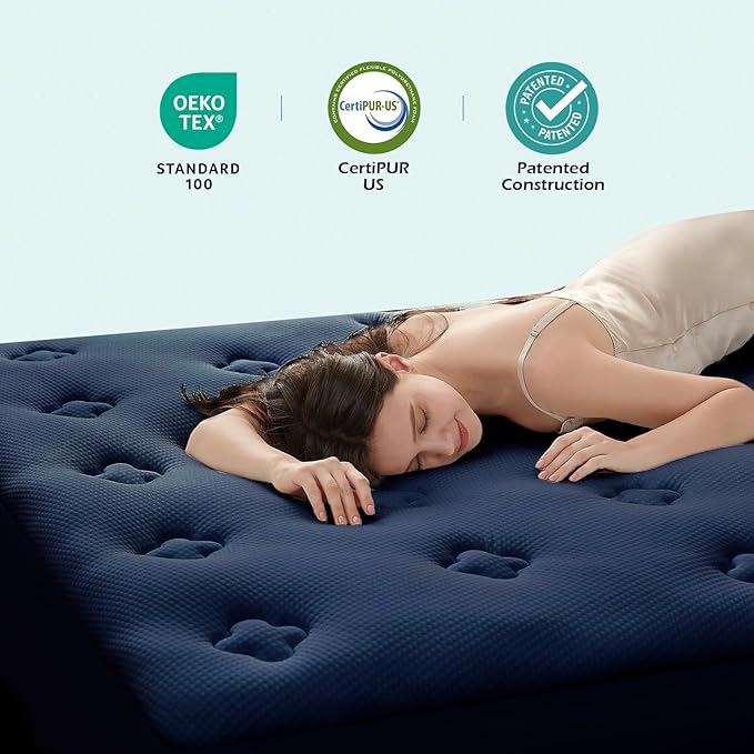 Hansleep California King Mattress Topper Memory Foam, California King Foam Mattress Topper Viscose Derived from Bamboo, Cal King Size Bed Mattress Pad Cover for Back Pain Relief, 72" x 84", Navy