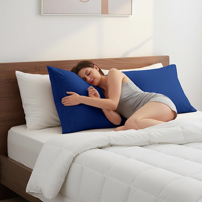 Elegant Comfort Luxury Ultra-Soft 1-Piece Body Pillowcase - 1500 Premium Hotel Quality Microfiber Double Brushed - Wrinkle Resistant, Body Pillowcase Size, Royal Blue