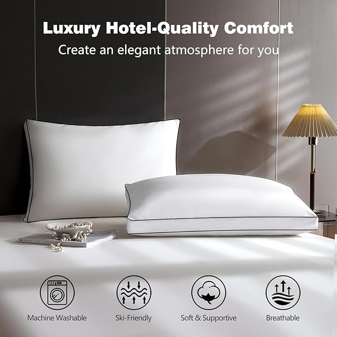 Feather Dowm Pillows Queen Size Set of 2 Pack, Luxury Hotel Quality Bed Pillow,Soft Medium Fim Feathers Pillow For Sleeping, Down Surounded Gusseted Pillows for Side Back Stomach Sleepers 20x30 In