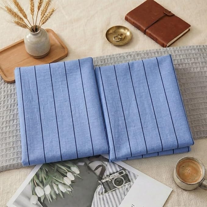 Merryword King Size Pillowcases, 100% Cotton Pillow Cases, Denim Blue Striped Pillowcases, Soft Breathable Pinstripe Pillow Covers, Set of 2
