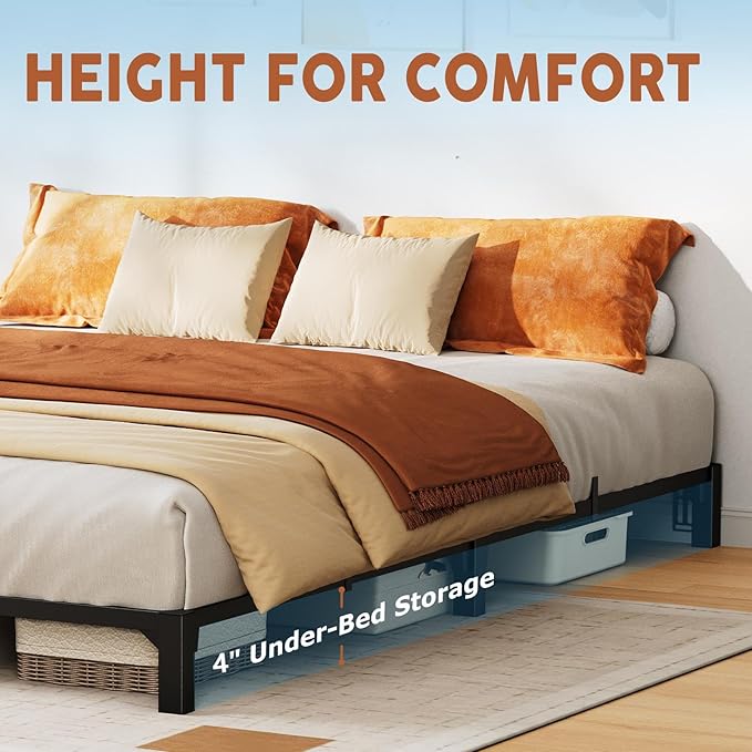 GarveeHome 6 in Queen Bed Frame, Heavy Duty Metal Platform Bed Frame with Durable Iron Slat Support and Legs, No Box Spring Required, No Screws Needed, Support Up to 800 LBS