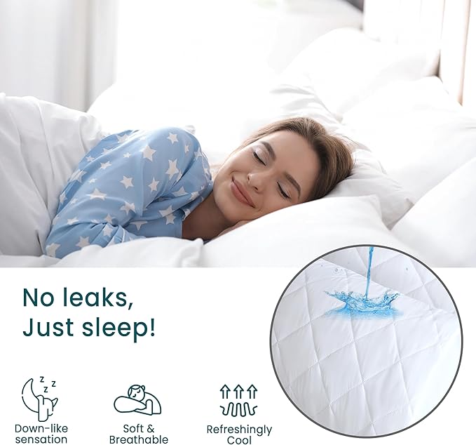 COTTONPASSION Quilted Waterproof Pillow Protectors, King Size Pack of 4 Zippered Pillowcases, Breathable Protective Pillow Encasement Covers 20 x 38 Inches