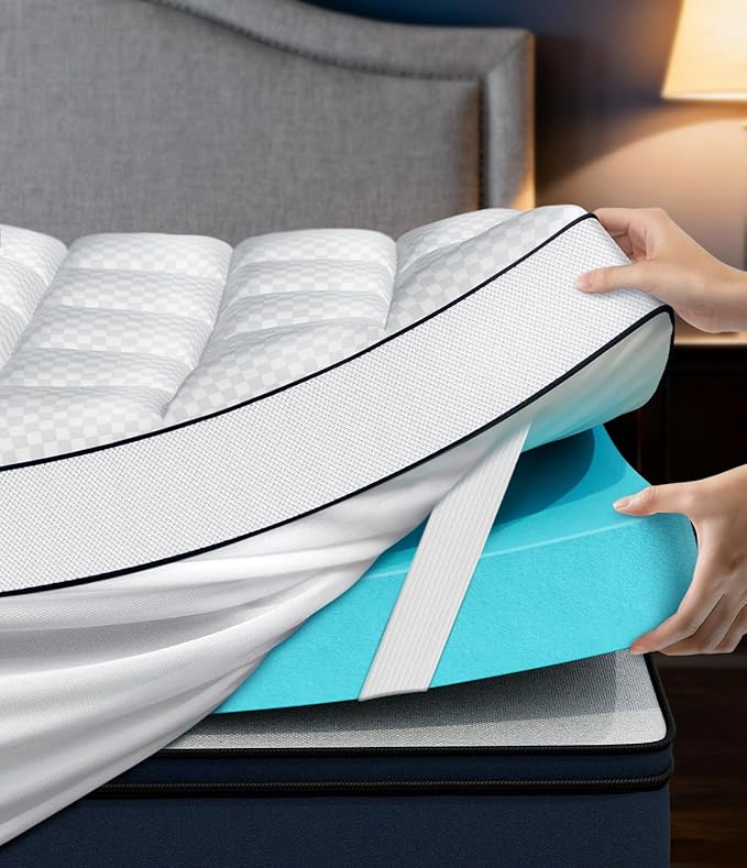 Dual Layer 4 Inch Memory Foam Mattress Topper Twin XL, 2" Cooling Gel Memory Foam & 2" Pillow Top College Dorm Room Mattress Pad Cover for Back Pain Relief, CertiPUR-US Certified, White