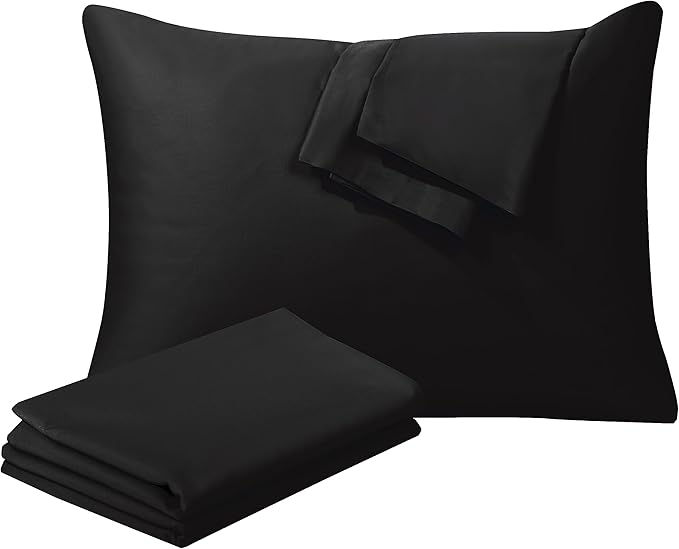 100% Egyptian Cotton Toddler Pillowcases Set of 2, 400 Thread Count Sateen Weave Small Pillow Protectors, Super Soft Breathable Zippered Pillow Covers 13x18 Inches (Black, Toddler)