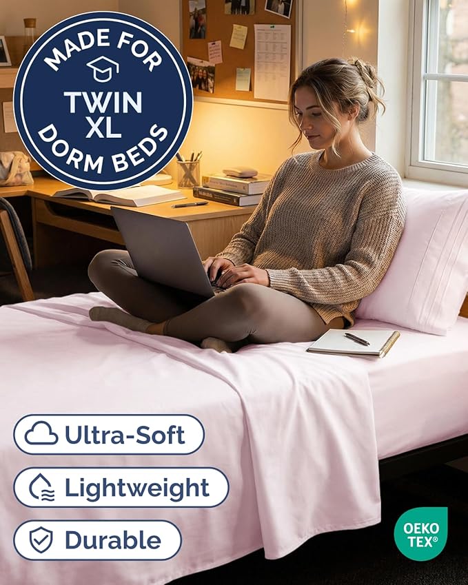 Twin XL Size 3 Piece Sheet Set - Comfy Breathable & Cooling Sheets - Hotel Luxury Bed Sheets for Women & Men - Deep Pockets, Easy-Fit, Soft & Wrinkle Free Sheets - Lavender Pink Oeko-Tex Bed Sheet Set