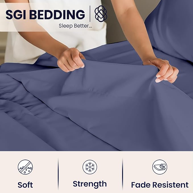 SGI Split King Sheet Set for Adjustable Bed Egyptian Premium Cotton 600 Thread Count Sheet for Sleep Number Bed 15" Deep Pocket 5 Pc Set with 2 Twin XL Fitted Sheets Soft Breathable Mediterranean Blue