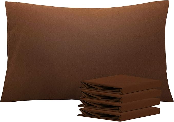 NTBAY Queen Pillowcase Set - 4 Pack Brushed Microfiber 20x30 Pillowcases - Soft, Wrinkle-Free, Fade-Resistant, Stain-Resistant, Brown Pillowcases with Envelope Closure - 20x30 Inches, Brown