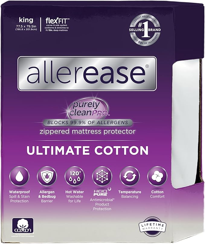 AllerEase Ultimate Allergy Protection and Comfort Zippered Mattress Protector King, White
