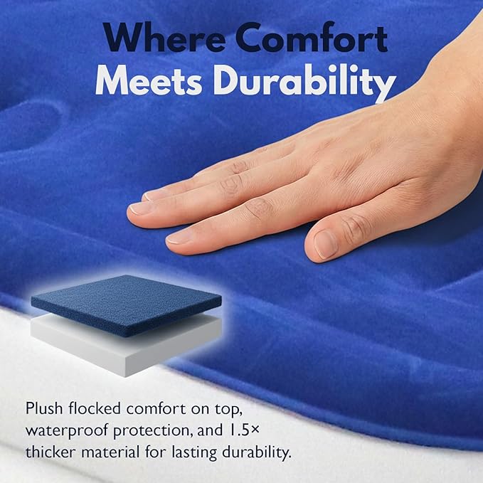King Koil Premium California King Size Air Mattress with Built-in Pillow & Patented High-Speed Built in Pump, 20" King Size Premium Double High Airbed for Home, Camping & Guests, 1-Year Warranty