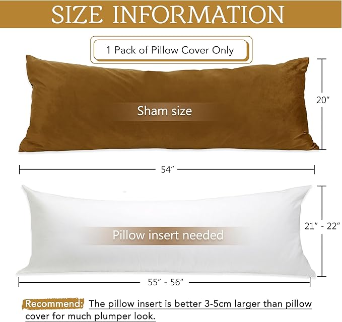 StangH Luxury Bed Body Pillowcase, Gold Brown polyester Retro Decor for Living Room Couch Sofa, Large Body Pillow Cover for Pregnancy, 20 x 54-inch, 1 Piece