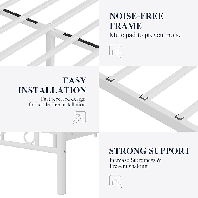Allewie Full Size Bed Frame with Headboard,Metal Bed Frame with Butterfly Pattern Design Headboard & Footboard,No Box Spring Needed,Easy Assembly,White