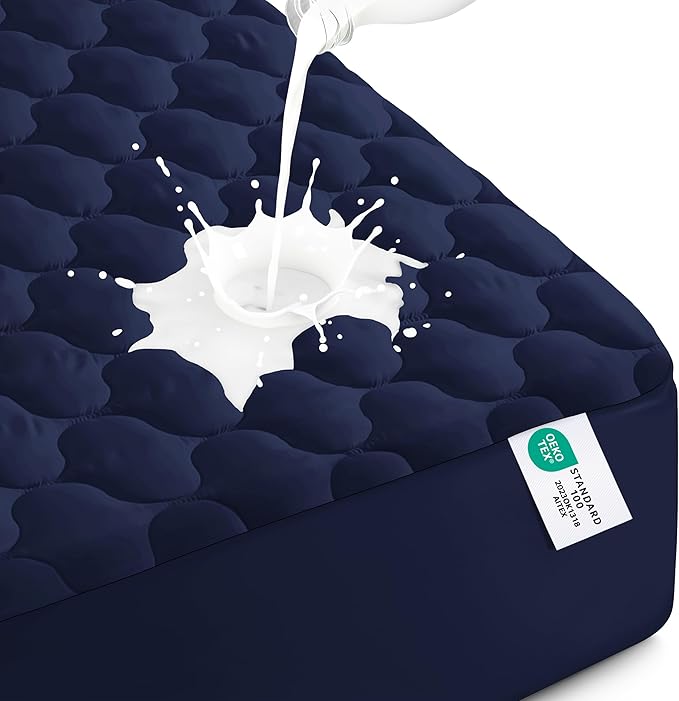 Utopia Bedding Waterproof Mattress Protector, Queen Mattress Pad, Noiseless Quilted Fitted Cover with Deep Pocket Stretches up to 16 Inches (Navy)