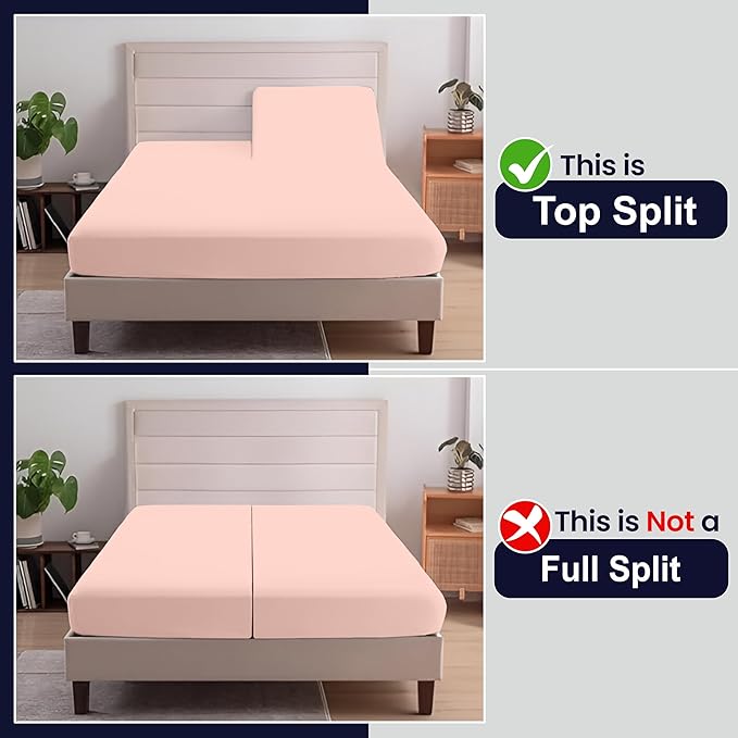 SGI bedding 28" Cal King Split Top Flex Head Sheet 100% Egyptian Cotton Sheet Set 1000 Thread Count Flex Top Sheet for Adjustable Bed 4Pc Sheet Set 15" Deep Pocket for Sleep Number Bed - Peach