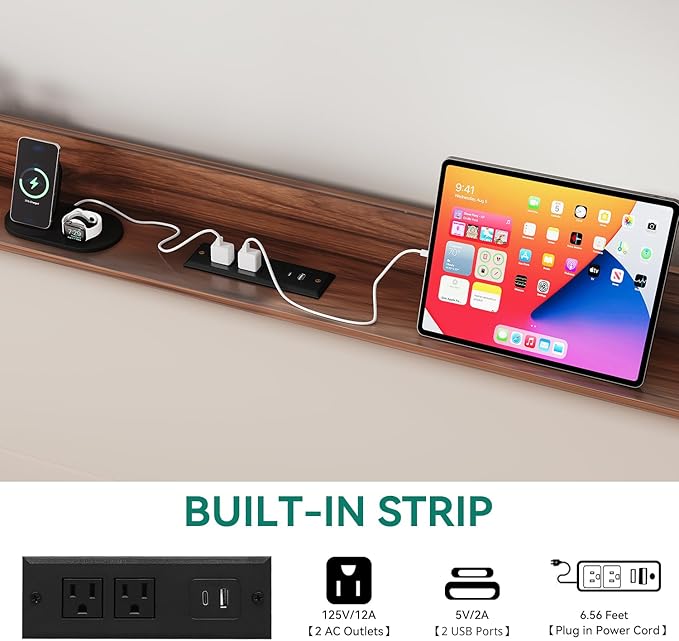 YITAHOME Queen Size Floating Bed Frame with Charging Station, Led Bed Frame with Hidden Storage Headboard, PU Upholstered Platform Bed, Heavy Duty Metal Slats, No Box Spring Needed, Light Grey