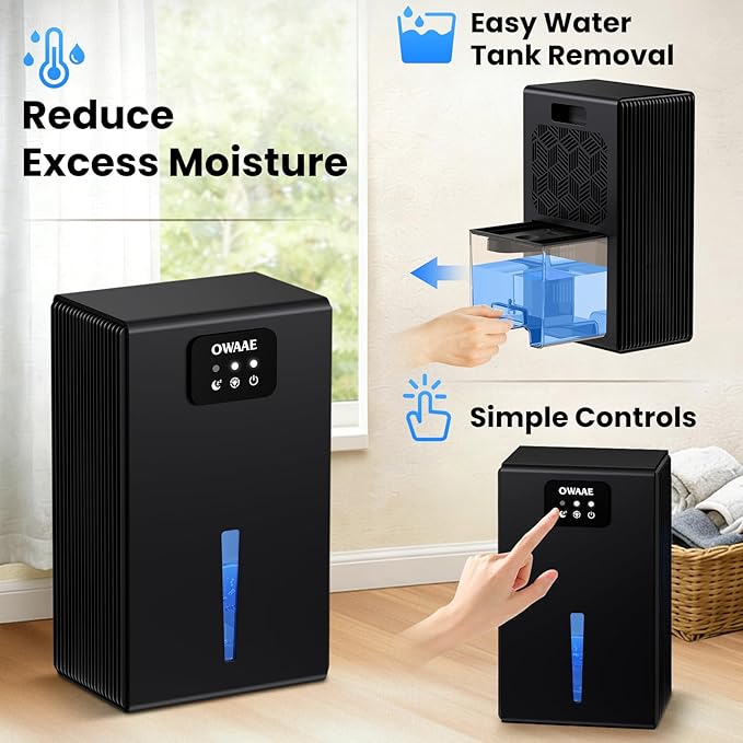 Dehumidifier, 1000 sq.ft Quiet Dehumidifiers for Home Bedroom Basement Bathroom with 95oz Water Tank, Sleep Mode, Auto Shut-Off 7 Colors LED Light, Black