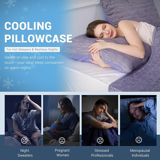 Elegear Cooling Pillow Cases for Hot Sleepers, Japanese Q-Max 0.5 Cooling Pillowcases, Both Sides(Cooling/Cotton), Breathable Soft Pillowcase for Hair and Skin, Set of 2-Purple (Standard (20" x 26"))