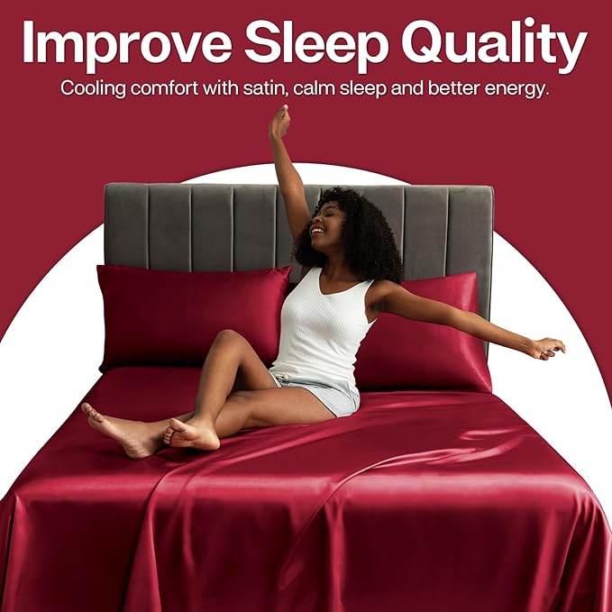MR&HM Satin Pillowcase for Hair and Skin, Silk Satin Pillowcase 2 Pack, Standard Size Pillow Cases Set of 2, Silky Pillow Cover with Envelope Closure (20x26, Burgundy)