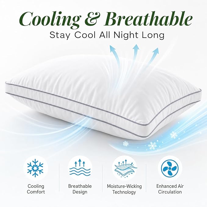 Goose Down Pillows, Standard Size Set of 2 with 3-Layer Design, Hotel Down Bed Pillow for Side, Back, and Stomach Sleepers, Soft 600 Thread Count Cotton Cover–Luxury Hotel Pillows Quality(20" x 26")