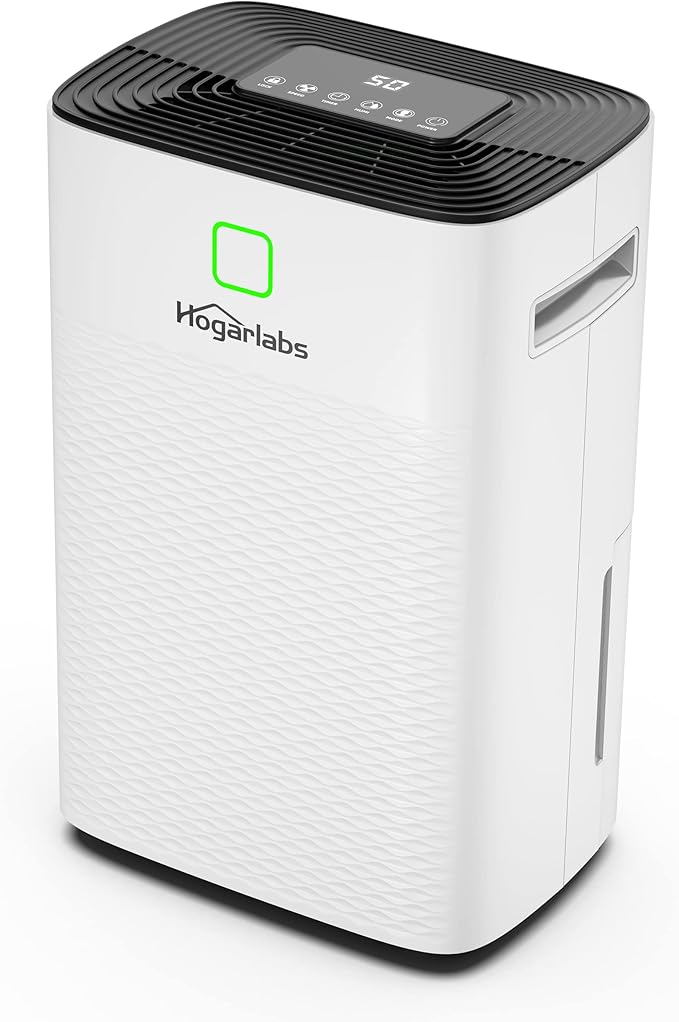 HOGARLABS 50 Pint Smart Dehumidifiers for Home and Basements, with 3 Working Modes, Overflow Protection, and Auto Shut off Restart. Ultra Silent Dehumidifier with Drain Hose and Digital Control Panel.