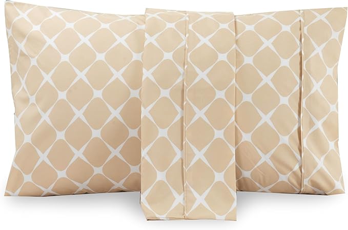 Elegant Comfort Luxury Ultra-Soft 2-Piece Pillowcase Set - 1500 Premium Hotel Quality Microfiber Double Brushed - Wrinkle Resistant, King Size, Bloomingdale Pattern Cream