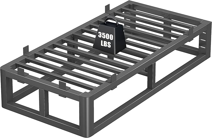 14 Inch Twin Bed Frames with Rounded Corner and Headboard Hole, Metal Platform Bed Frames 6 Non-Slip Guards, 3500lbs Heavy Duty Steel Slat Support, Squeak Free, No Box Spring Needed, Black