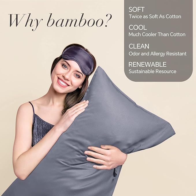 BEDELITE King Size Pillow Cases Set of 2, Rayon Derived from Bamboo, Cooling Pillow Cases for Hot Sleepers & Night Sweats, Breathable and Silky Soft Envelope Pillowcases(Grey, 20"x36")