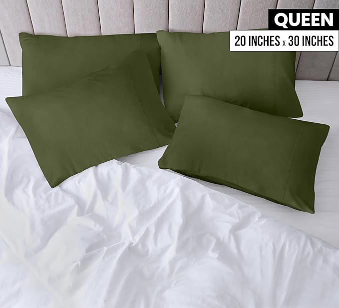 Utopia Bedding Queen Pillow Cases - 4 Pack - Envelope Closure - Soft Brushed Microfiber Fabric - Shrinkage and Fade Resistant Pillow Covers Queen Size 20 X 30 Inches (Queen, Olive)