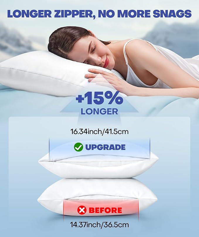 Ice Cooling Pillowcase for Hot Sleepers, Instantly Cool, Stays Cold All Night, Softer Than Silk Pillow Cases, Pillow Covers with Invisible Zipper, Gift for Men & Women - King Size, White (1 Pack)