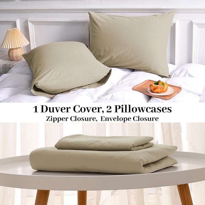 NEXHOME PRO Duvet Cover Set Kids Twin Size Linen Feel Textured Organic Natural 100% Washed Cotton Duvet Cover 2 Pieces Bedding Set with Zipper Closure & Corner Ties, Breathable (No Comforter) 68"x90"