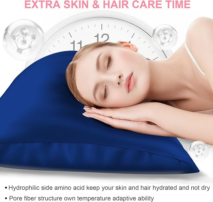 Silk Pillow Cases 2 Pack Standard Size with Hidden Zipper, Mulberry Silk Pillowcase for Hair and Skin, Smooth and Soft Breathable Cooling Silk Satin Pillowcase Set of 2, Gifts for Women，Royal Blue