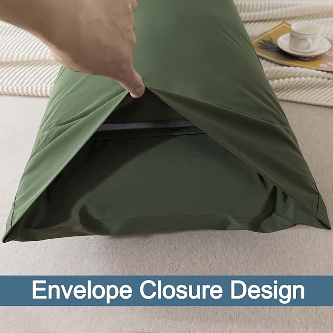 WhatsBedding Body Pillow Cover Cotton Fabric, Long Pillowcase Breathable & Skin-Friendly, Envelope Closure - Olive Green (20x54 inch)