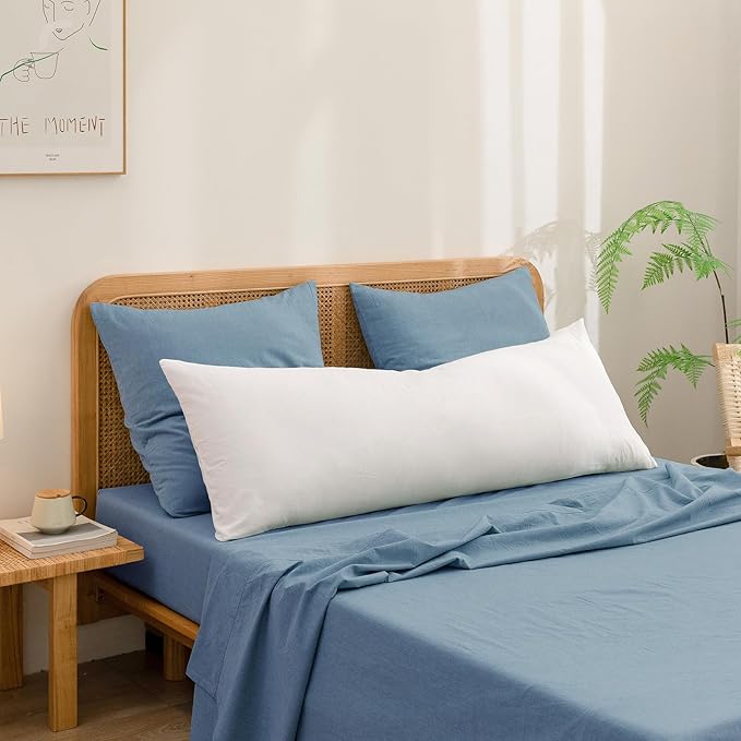 BESTOUCH 100% Washed Cotton Pillowcase for Hair and Skin Linen Feel Soft Comfortable Breathable 2 Set Pillow Case with Envelope Closure Solid Dark Blue Euro 26x26 Inches