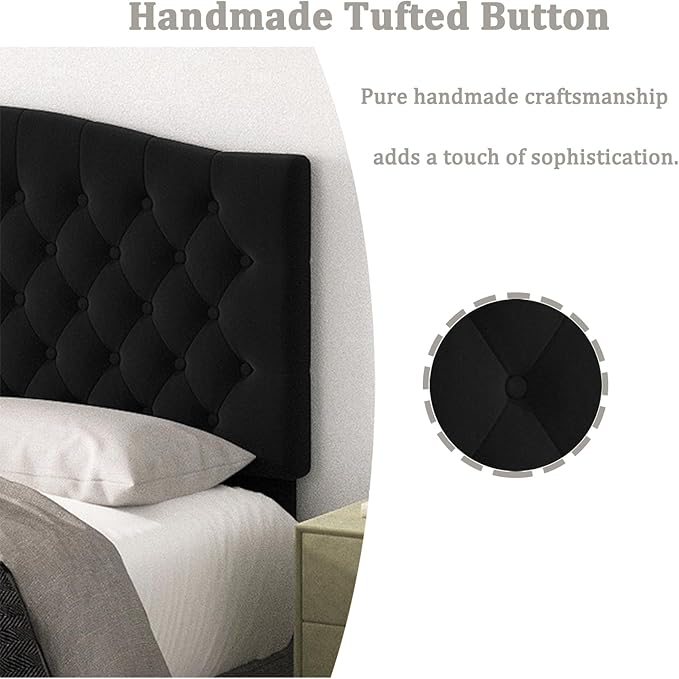Befurtori Queen Headboard Only, Upholstered Headboard for Adjustable Bed Linen Tufted Queen/Full Size Wall Mounted Head Board with Solid Wood Legs Head Board, Black