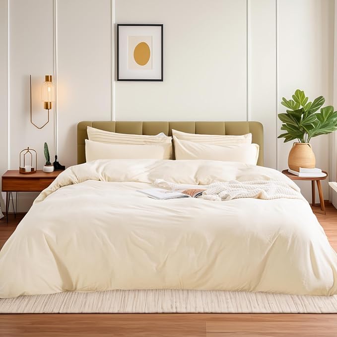 NEXHOME PRO Full Duvet Cover Set – 100% Certified Organic Cotton with Washed Feel & Linen-Like Texture, Comfortable & Breathable, Home Bedding Set 80"*90" (No Comforter)
