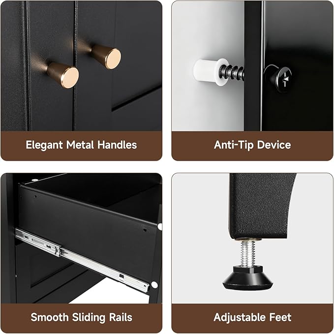Letaya 71" Metal Wardrobe Cabinets with 2 Drawers,Steel Armoire Wardrobe Closet with Doors and Shelves,Clothing Storage Cabinets with Hanging Rod for Bedroom, Gym, Cloak Room,Black