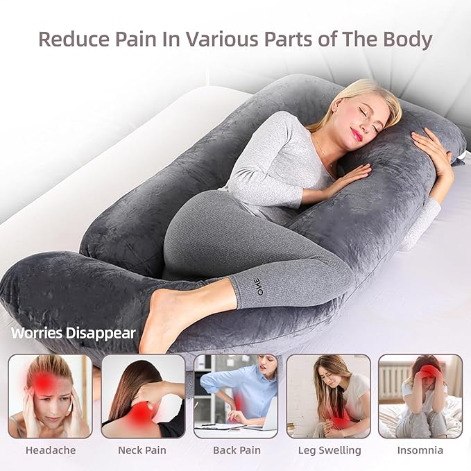 60 Inch Full Body Pregnancy Pillows for Sleeping Cooling Pregnancy Pillow,U Shaped Pregnancy Body Pillow,Maternity Pillows for Pregnant Women with Removable Washable Velvet Cover.(Black)
