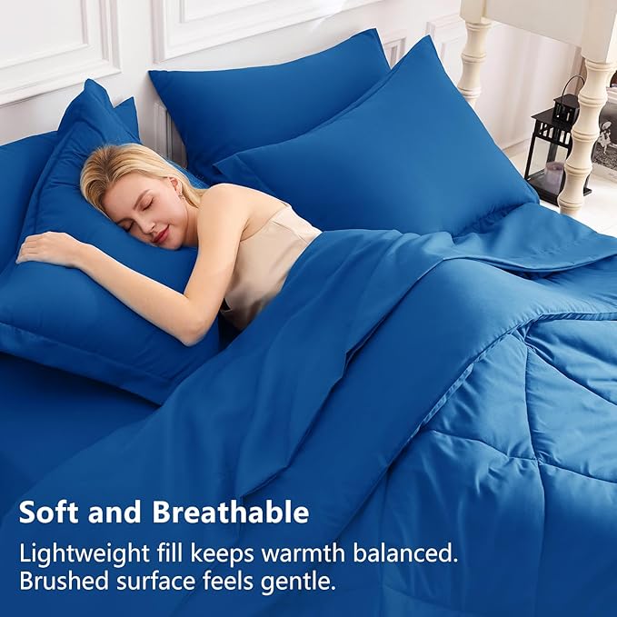 CozyLux Full Size Comforter Sets Classic Blue - 7 Pieces Bed in a Bag Full, Luxury Soft Bed Set for All Seasons, Bedding Set with Down Alternative Comforter, Sheets, Pillowcases & Shams