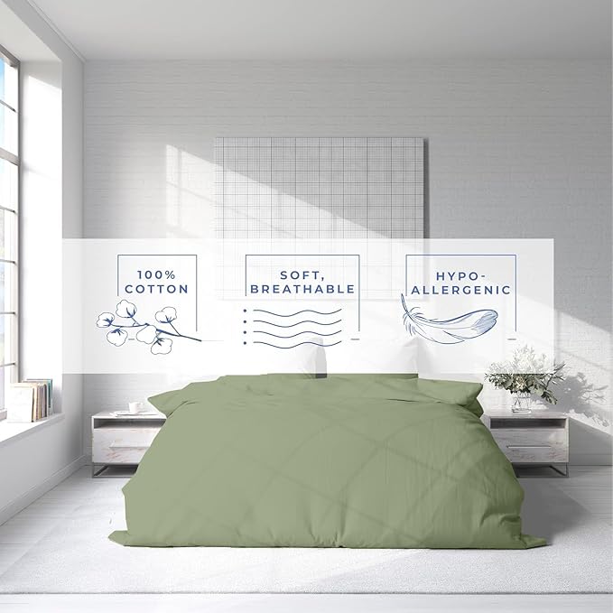 Kotton Culture 3 Pc Twin XL/Twin Duvet Cover Set-100% Egyptian Cotton 600 Thread Count Ultra Soft Premium Durable Comforter Cover Zipper Closure & Corner Ties- (Moss Green, 68" X 90")
