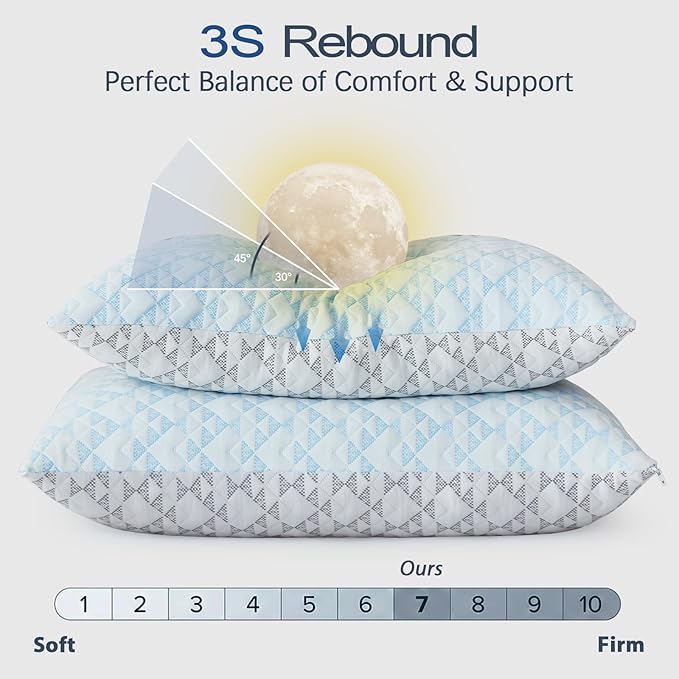 Cooling Shredded Memory Foam Pillows: Adjustable Bed Pillows for Sleeping, King Size Set of 2, Customizable Loft & Firm Support for Side Back Stomach Sleepers