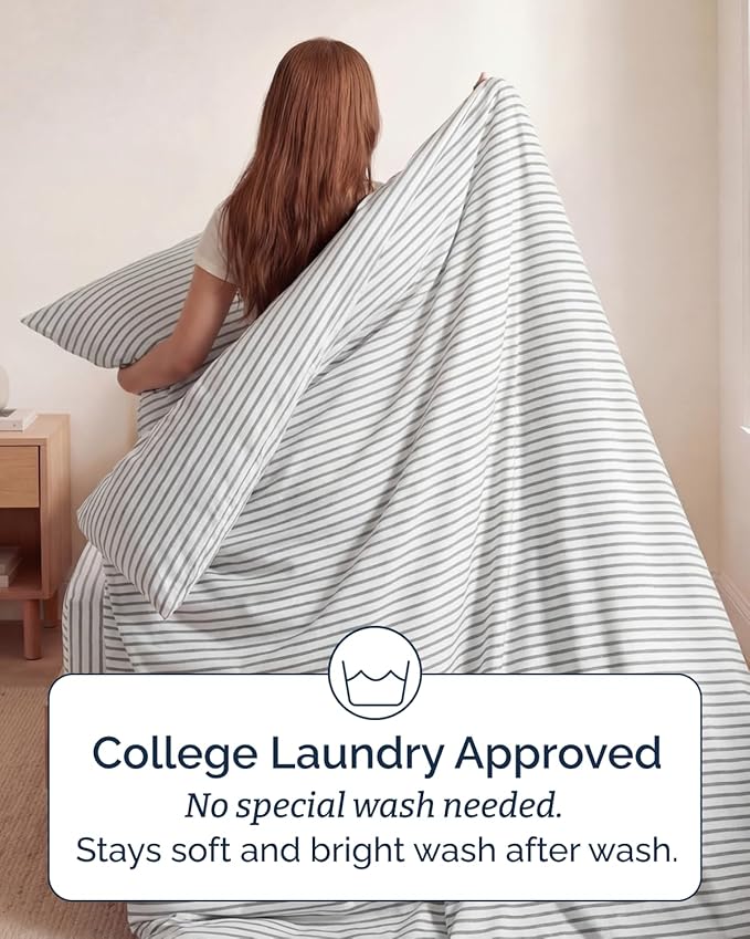Duvet Cover Twin/Twin XL Size Set - Extra Soft Twin/Twin XL Duvet Cover 68" x 90" with 1 Pillow Sham - Hotel Luxury, Easy Care, Fade Free w/ Zipper Closures & Ties - Comfy & Breathable (Grey Stripes)