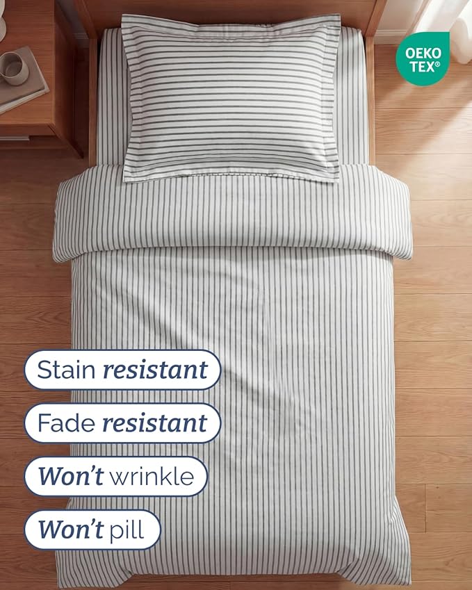 Duvet Cover Twin/Twin XL Size Set - Extra Soft Twin/Twin XL Duvet Cover 68" x 90" with 1 Pillow Sham - Hotel Luxury, Easy Care, Fade Free w/ Zipper Closures & Ties - Comfy & Breathable (Grey Stripes)