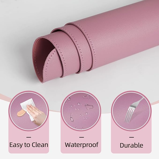 Makeup Mat for Vanity to Protect Desk Top 23.6 x 11.8in, Dual-Sided Makeup Mat, Easy to Clean Desk Pad - Waterproof and Oilproof Vanity Accessories (Dark Pink and Light Pink)