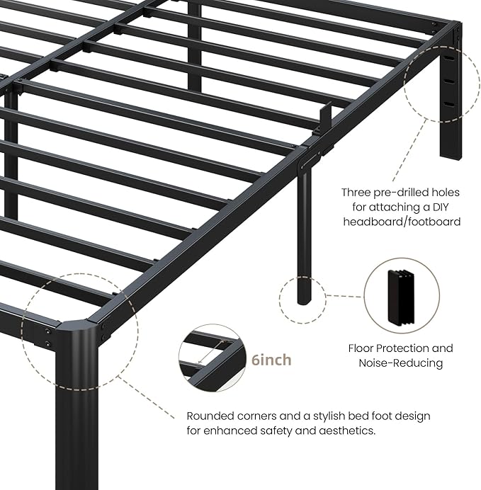 Metal Bed Frame Full Size, 14 Inch 3500 lbs Heavy Duty Platform Bed Frames Steel Slats Noise Free No Box Spring Needed, Easy Assemble Sturdy Bedframe Rounded Corner with Storage and Mattress Retainers