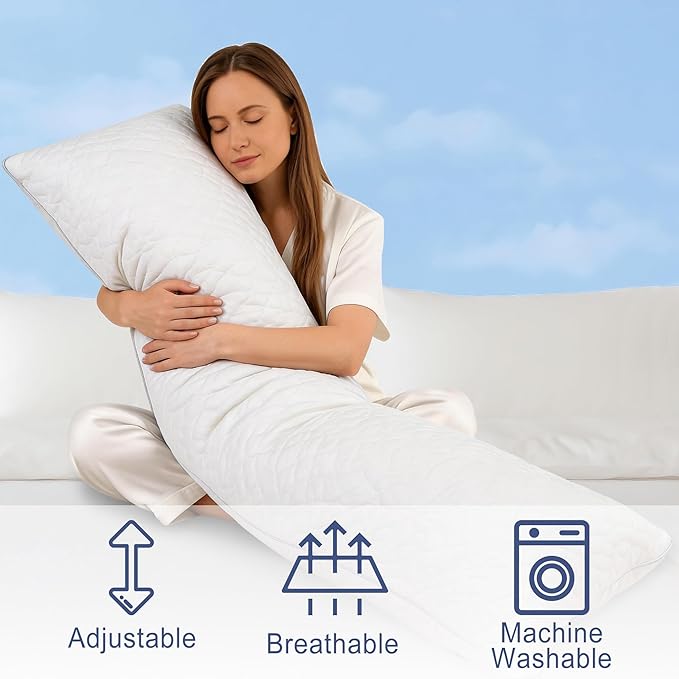 DWCN Adjustable Body Pillow for Adults - 20x60 Inch Shredded Memory Foam Body Pillow with Removable & Washable Pillowcase, Full Body Support for Side Sleepers, Pregnancy & Pain Relief