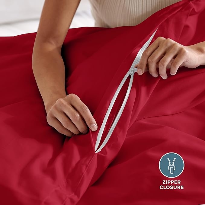 Bare Home Bedding Duvet Cover Extra Long Size - Premium 1800 Super Soft Collection - Lightweight, Cooling Duvet Cover - Soft Breathable Bedding (Twin/Twin XL, Red)